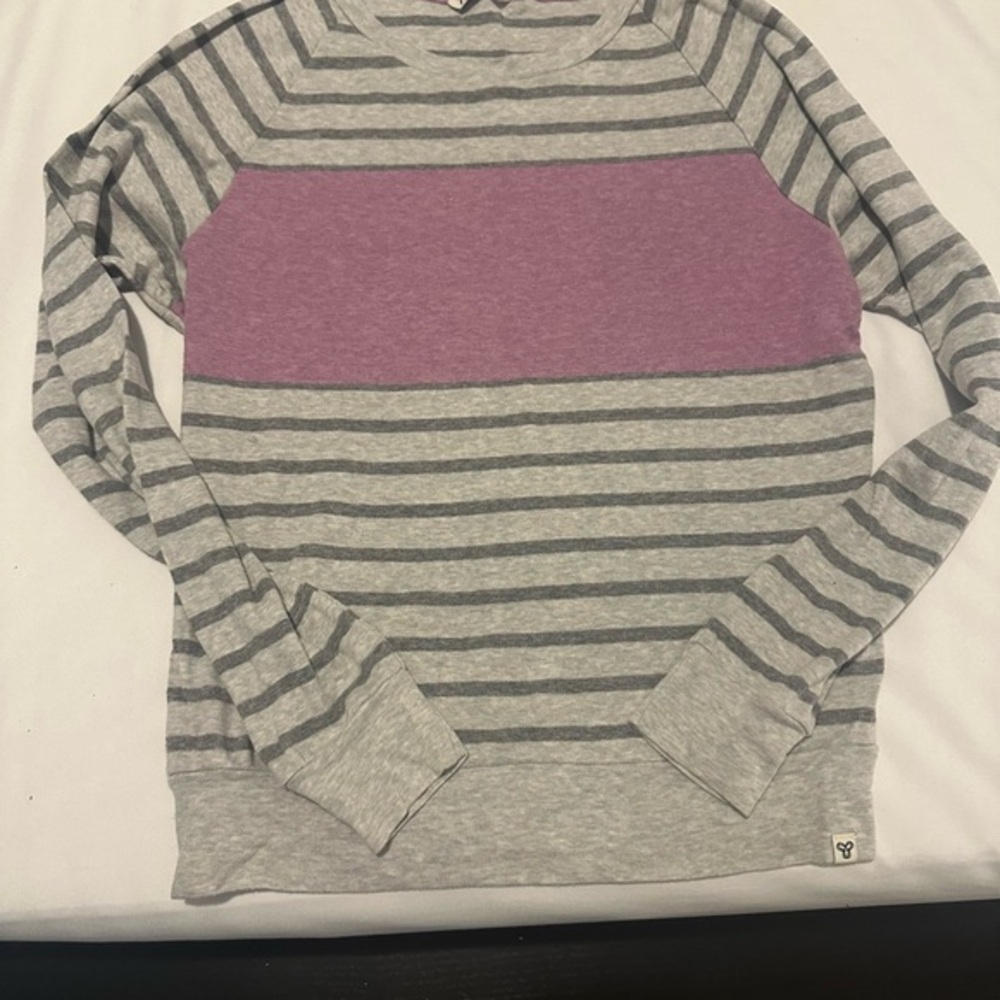 TNA Gray and Purple Striped Crew Neck Top